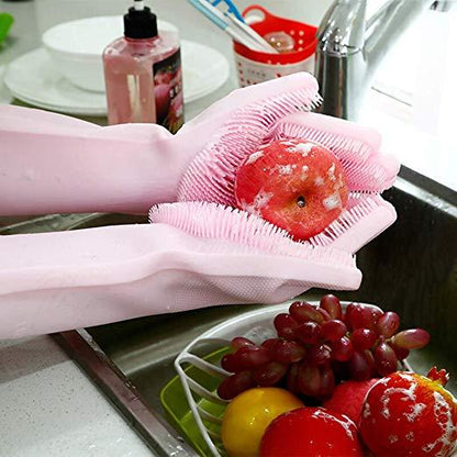 Magic Silicone Dishwashing Gloves 2 in 1 Wash Scrubber Household Supplies, Kitchen Tools for Dish Cleaning, Car Wash - 1 Pair My Store