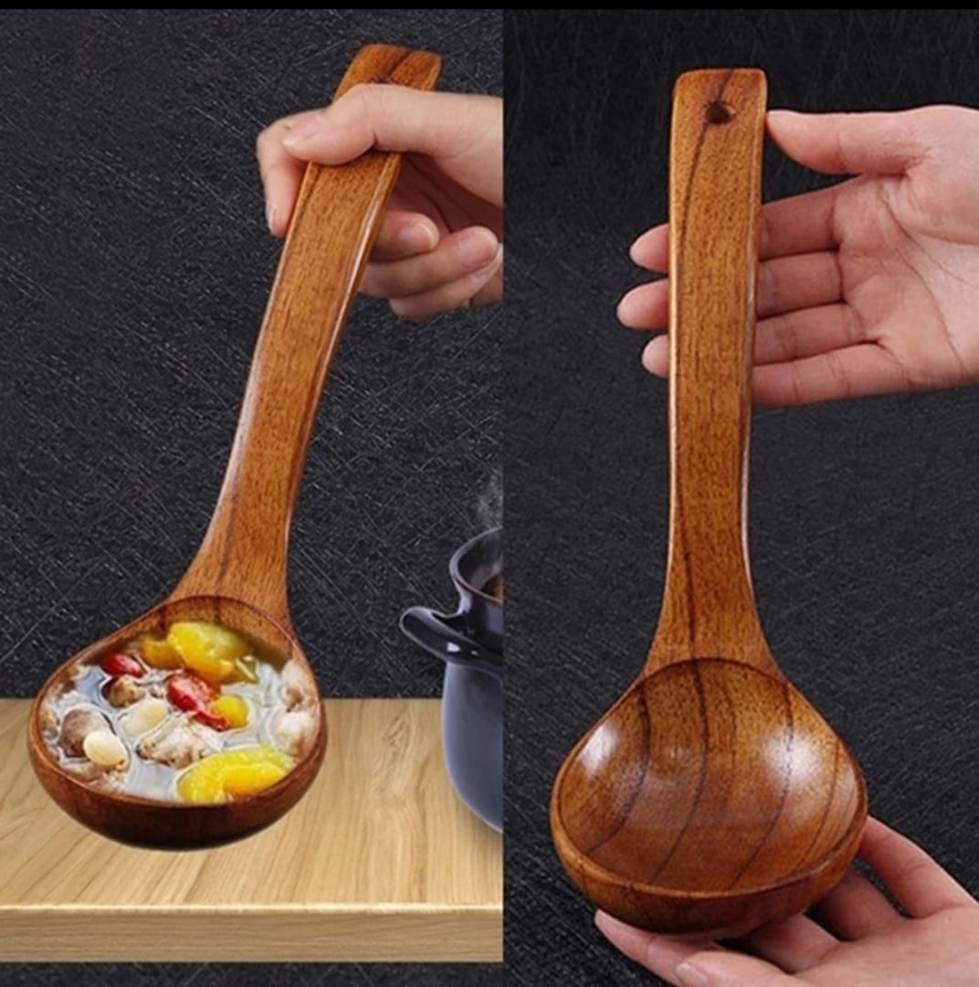 Long Handle Big Soup Spoon, Large Round Long Handle Non-stick Hot pot spoon Acacia Wooden Natural Porridge Soup Ladle Acacia Wood Spoon Ladle Scoop Rice Soup Spoon