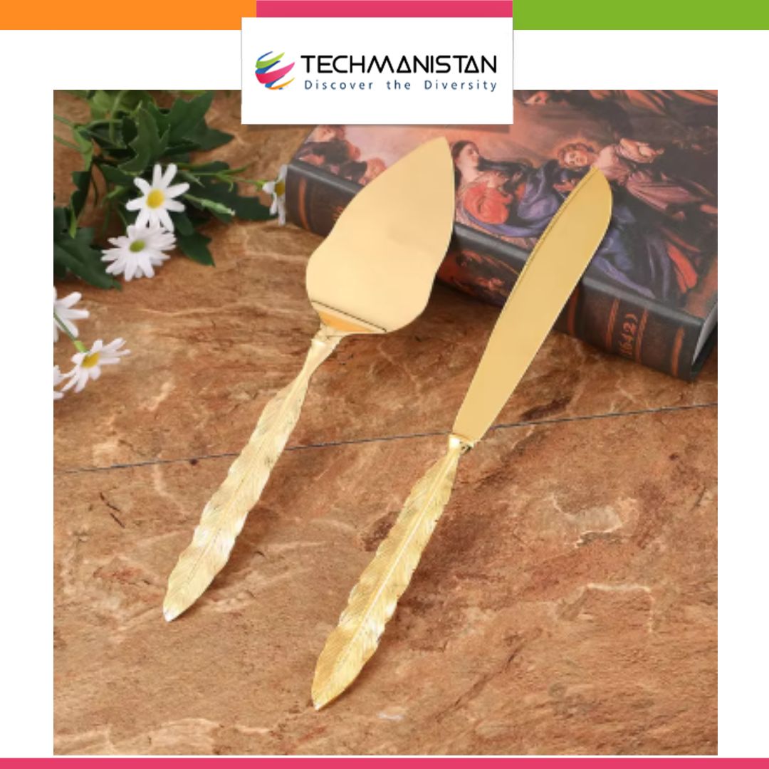 Set of Gold Wedding Cake Cutting Knife & Server Set