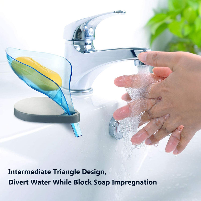 Random Color Leaf Shape Self Draining Plastic Soap Holder Self Adhesive Soap Dish Soap Case Drainage Soap Base for Shower Bathroom Kitchen My Store