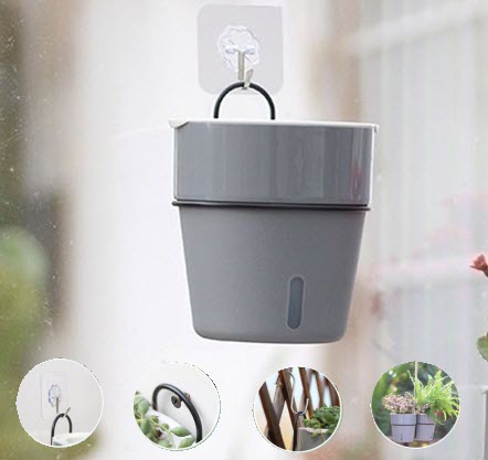 Wall Hanging Self Watering Flower Pot, Indoor Plastic Planter With Cotton Rope & Hanging Stand, Stand & Container For Water, Self Watering Style Lazy Pot & Iron Stand My Store