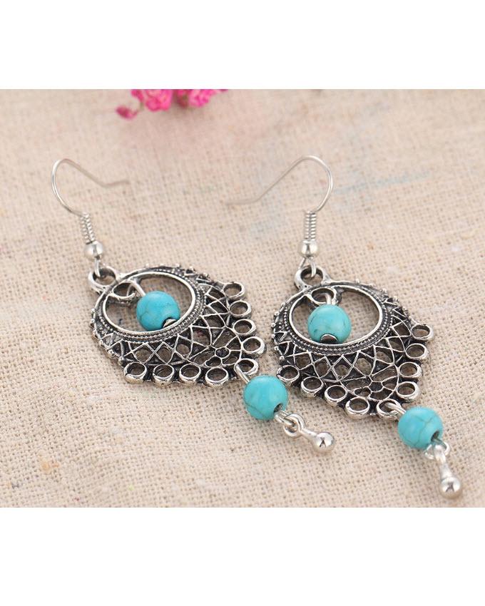 Turquoise Alloy Wind Hollow Earrings For Women--Techmanistan-My Store