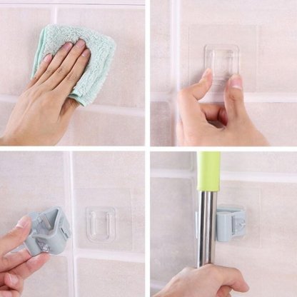 Pack of 3 - Random Color Self Adhesive Wall Mounted Mop Hook Mop Holder Broom Clamp, Bathroom Mop Holder, No Trace-Free Punching Nail-Free Mop Clip, No Drilling Mop and Broom Holder, Brush Broom Hangerz My Store