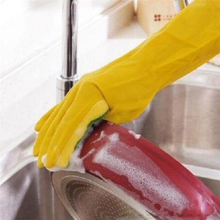 Kitchen Wash Rubber Gloves with Scouring Cloth Sponge On The Inner Fingers, All-in-one for Clean The Kitchen Tool Protect Hand Gloves