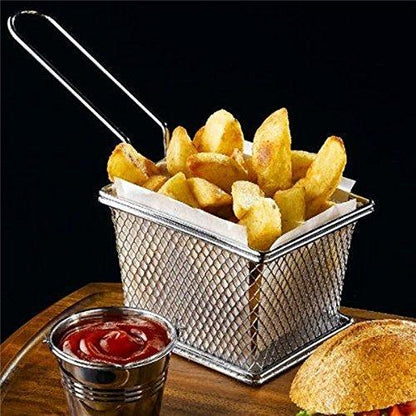 Stainless Steel Mini Square Fry Basket French Fries Holder, Fried Food Table Serving - Techmanistan