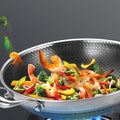 Honeycomb Laser Coated Wok With Lid – Dual Handle Stainless Steel Karahi