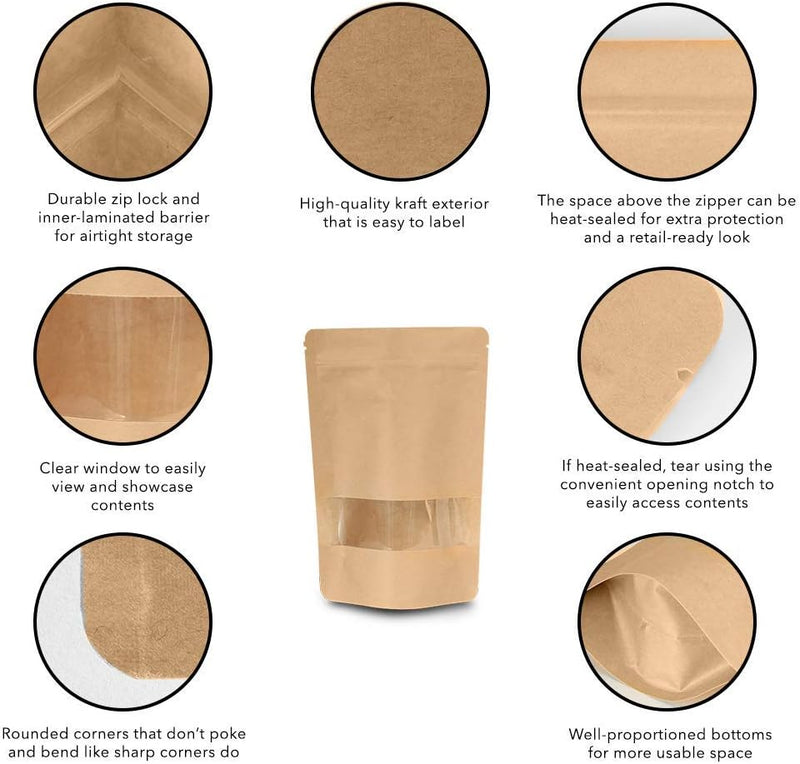 Pack of 10 - Kraft Paper Standup Self Sealing Zipper Pouch Techmanistan