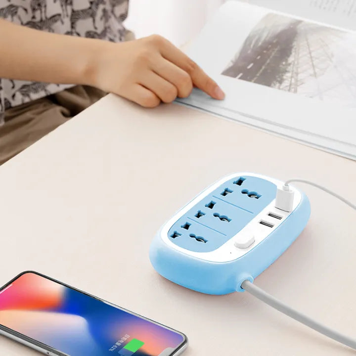 Techmanistan Random Color - Multipurposed 2 Meter Cable 3 Sockets Universal Sockets