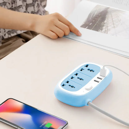 Techmanistan Random Color - Multipurposed 2 Meter Cable 3 Sockets Universal Sockets