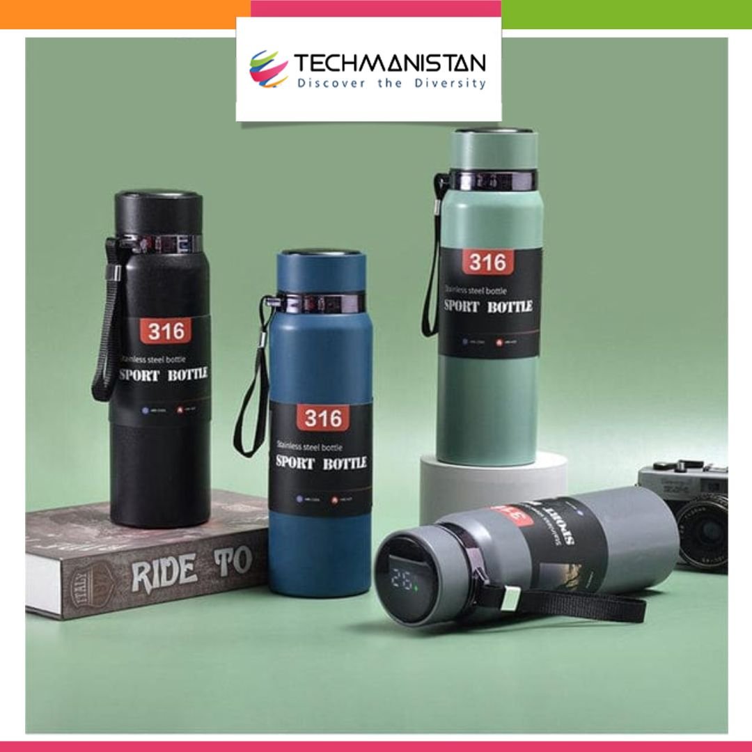 800ml Vacuum Insulated Temperature Display Water Bottle - Techmanistan in Pakistan