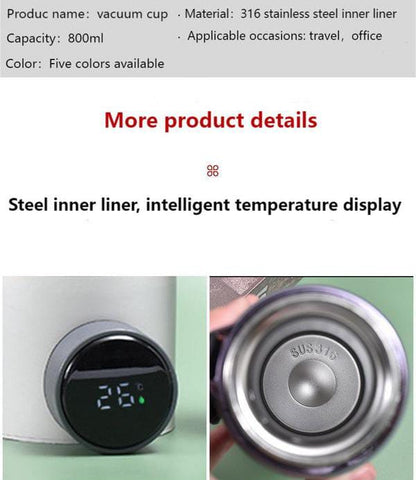 800ml Vacuum Insulated Temperature Display Water Bottle - Techmanistan in Pakistan