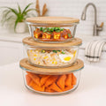 Set of 3 Glass Oven-Safe Containers with Bamboo Wooden Lids