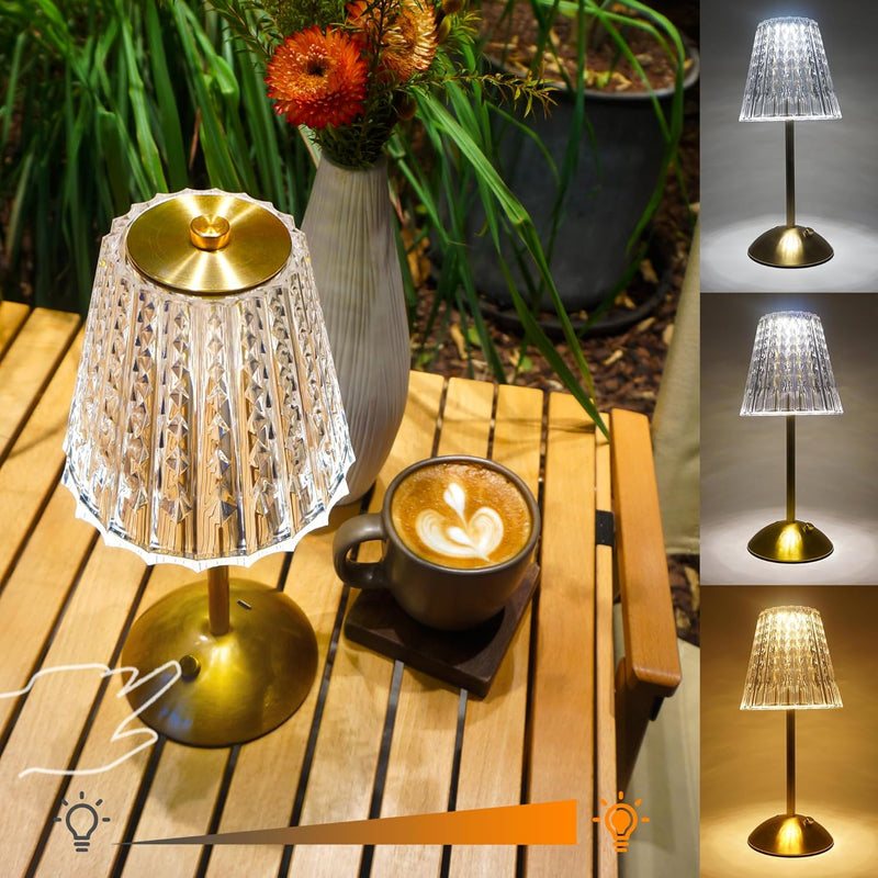Dimmable Crystal 3 Colors LED Cordless Table Lamp Techmanistan