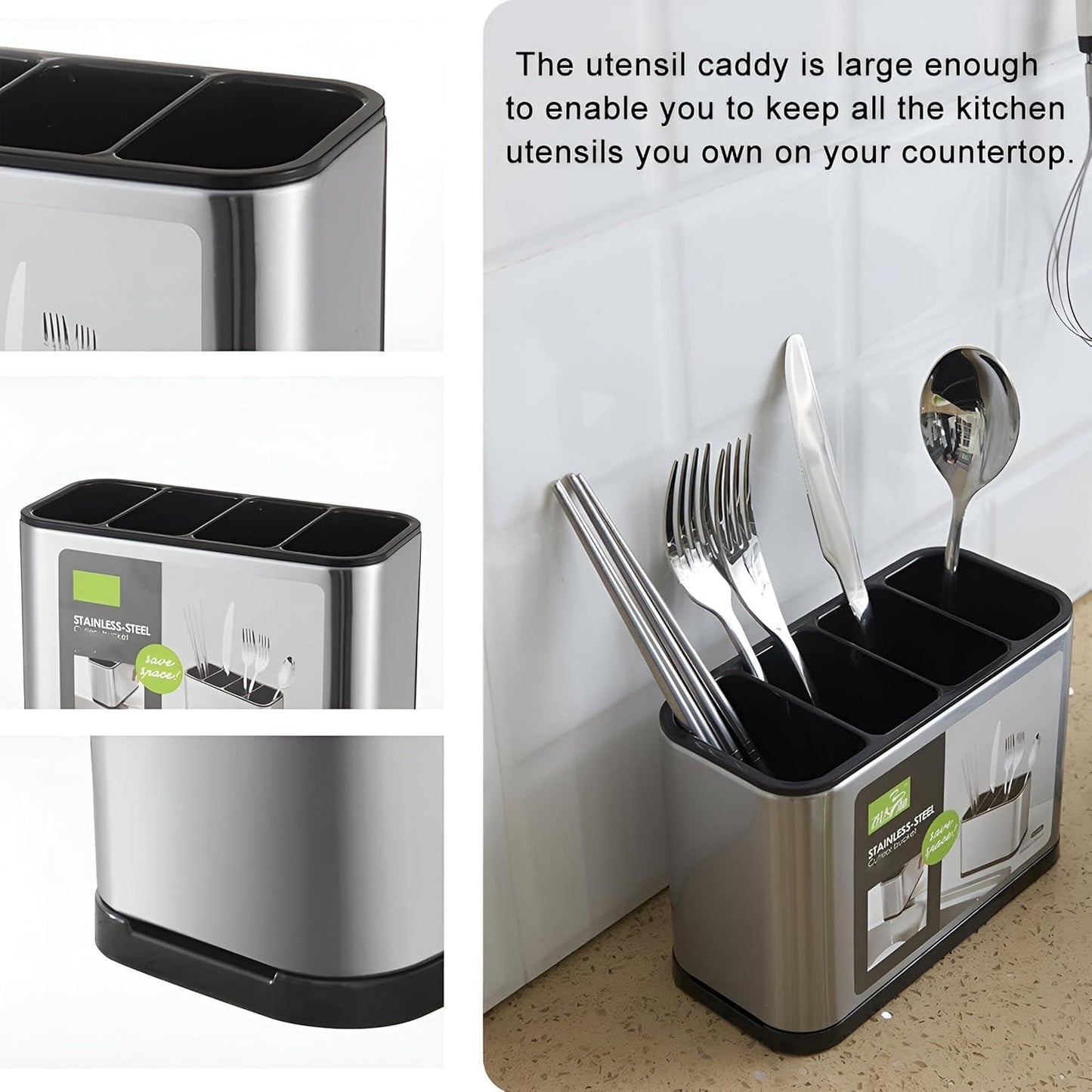 4 Compartment Cutlery Holder with Draining Tray