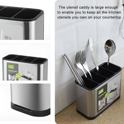 4 Compartment Cutlery Holder with Draining Tray