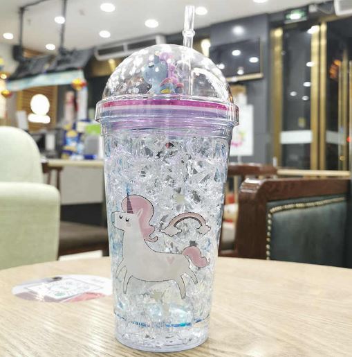 summer Cold Water Cup Tumbler With Straw Double Layer Plastic