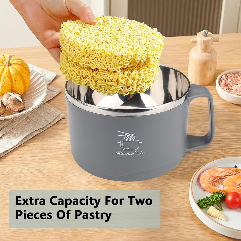 Stainless Steel Noodle Bowl with Lid and Handle, 1100 ml