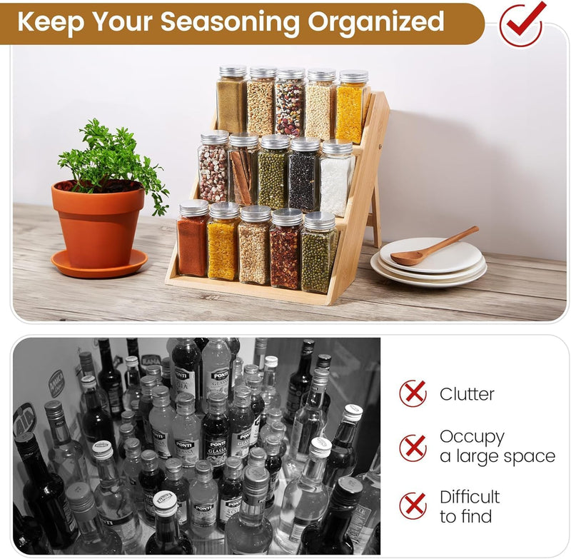 Set of 15 Spice Bottles with Stand, 3-Tier Spice Organizer