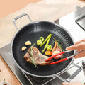 Flat Bottom Double Sided Laser Coated Honeycomb Layer Frying Pan With Lid & Dual Handle