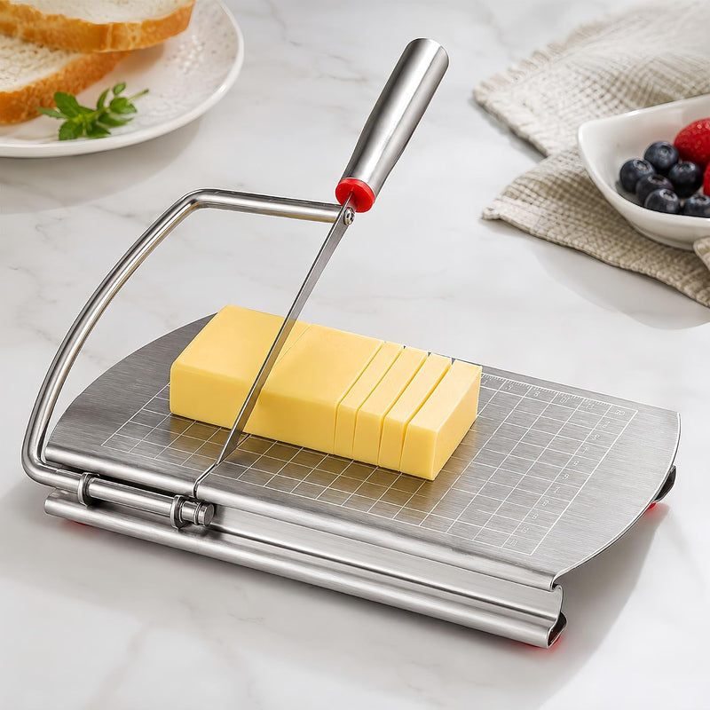 Stainless Steel Cheese Slicer Board with Grid Markings