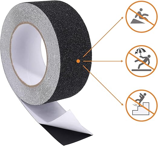 Roll of black anti-slip tape with safety icons indicating slip hazards.