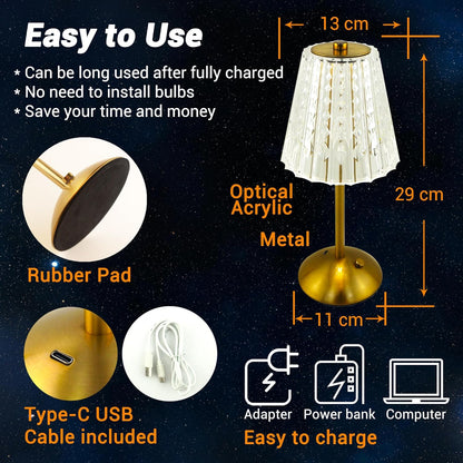 Dimmable Crystal 3 Colors LED Cordless Table Lamp Techmanistan