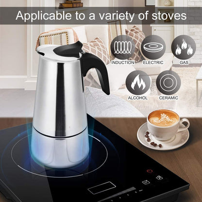 Stainless Steel Stovetop Espresso Maker Manual Coffee Maker Machine - 6 Cups/300ml, Stainless Steel Moka Pot Coffee Pot Portable Tea Maker Espresso Coffee Maker, Espresso Coffee Maker, Cappuccino Maker, Portable Coffee Maker, Coffee and Tea Maker My Store