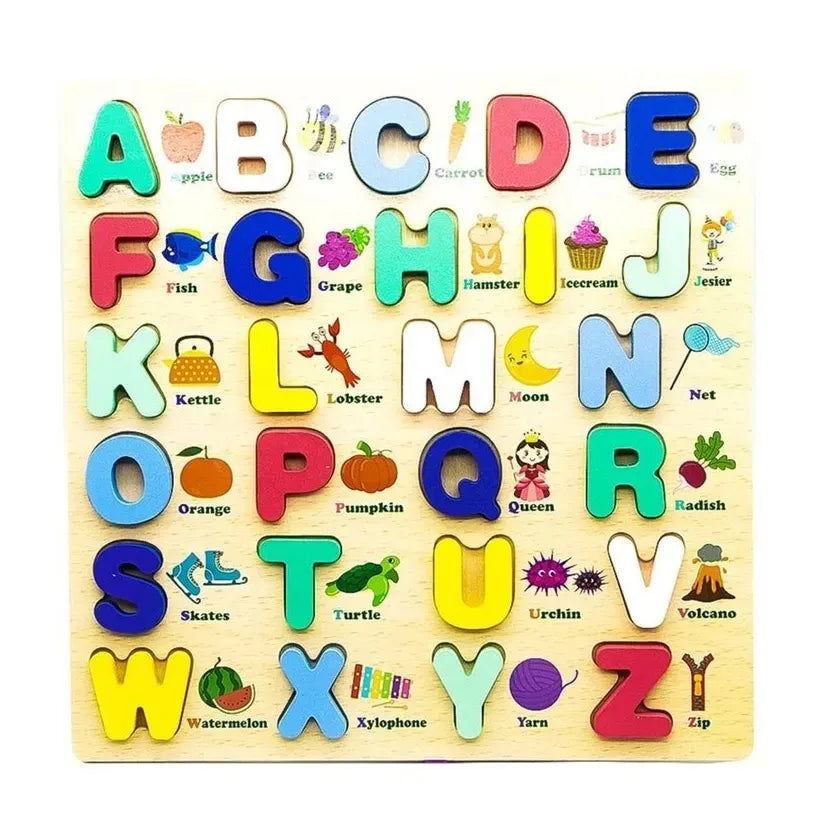 Wooden 3D Uppercase Alphabets Sorting Board With Pictures