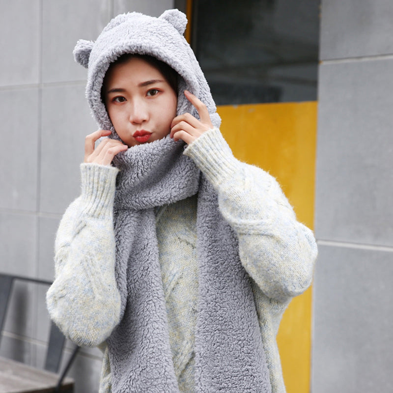 Warm winter hooded scarf with attached mittens in Pakistan
