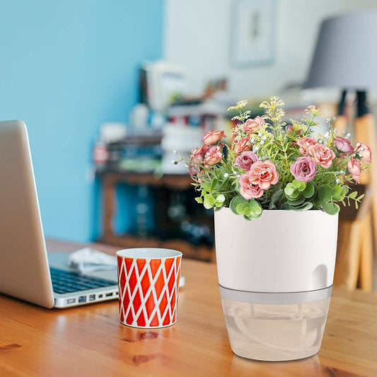 Indoor Plastic Self Watering Flower Pot With Cotton Rope & Container For Water My Store