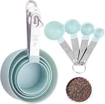 Set of 8 Measuring Spoons & Cups with Stainless Steel Handles