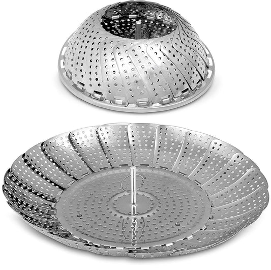 Premium Stainless Steel Folding Collapsible Rust Free Adjustable Kitchen Vegetable Steamer Basket - 23 cm, Foldable Steamer, Adjustable Steamer--Techmanistan-My Store