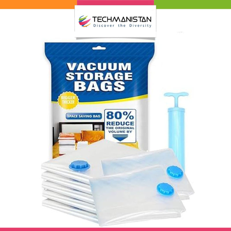 Set of 5 Vacuum Storage Bags with Travel Hand Pump for Clothes Techmanistan