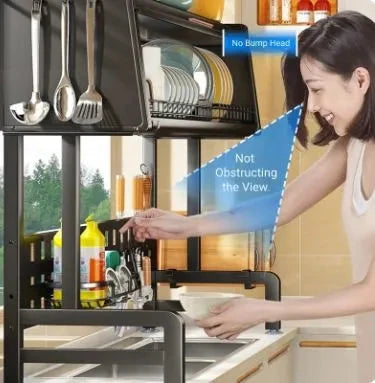 Stainless Steel Over The Sink Dish Drying Rack and Storage Shelf Techmanistan