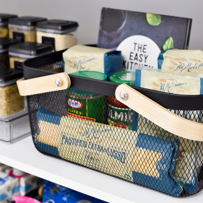 Metal Mesh Basket with Wooden Handle