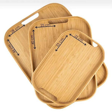 Sleek Design Bamboo Serving Trays with Handles, Set of 3