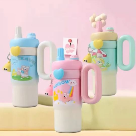 900ml Kawaii Insulated Tumbler with Handle and Straw