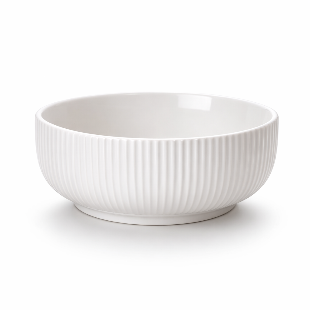Large Ribbed Serving Bowl - 6 Inch White
