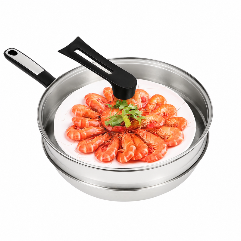 34cm Double Sided Laser Coated Stainless Steel Wok with Steamer
