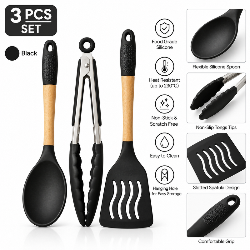 3-Piece Silicone Cooking & Baking Utensil Set