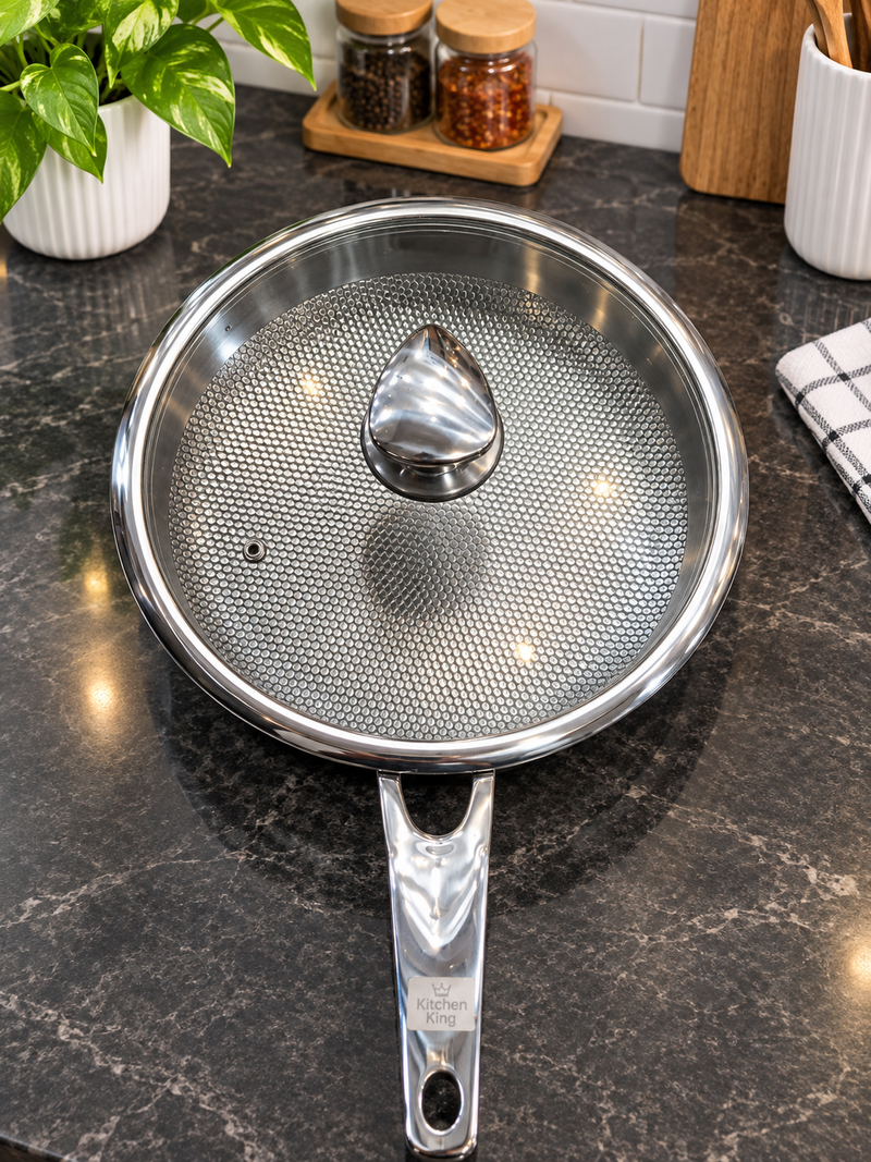 28cm Fish Coating Stainless Steel Fry Pan with Glass Lid