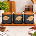 3-Piece Kitchen Spice Jar Set with Wooden Lids & Tray