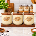 3-Piece Kitchen Spice Jar Set with Wooden Lids & Tray