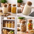 Set of 2 - Clear Glass Jar with Cork Ball Lid – Airtight Multipurpose Storage Canister