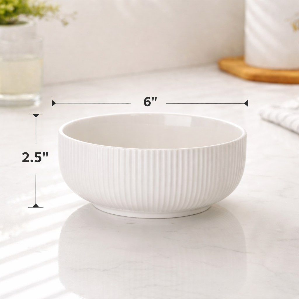Large Ribbed Serving Bowl - 6 Inch White
