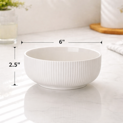 Large Ribbed Serving Bowl - 6 Inch White