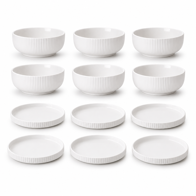 White Ceramic Plate & Bowl Set – 6 & 12 Piece