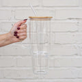 900ml Glass Tumbler with Bamboo Lid & Straw