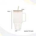 Ribbed Glass Tumbler with Handle, Straw & Bamboo Lid