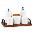 6-Piece White Ceramic Seasoning Jar Set with Wooden Tray